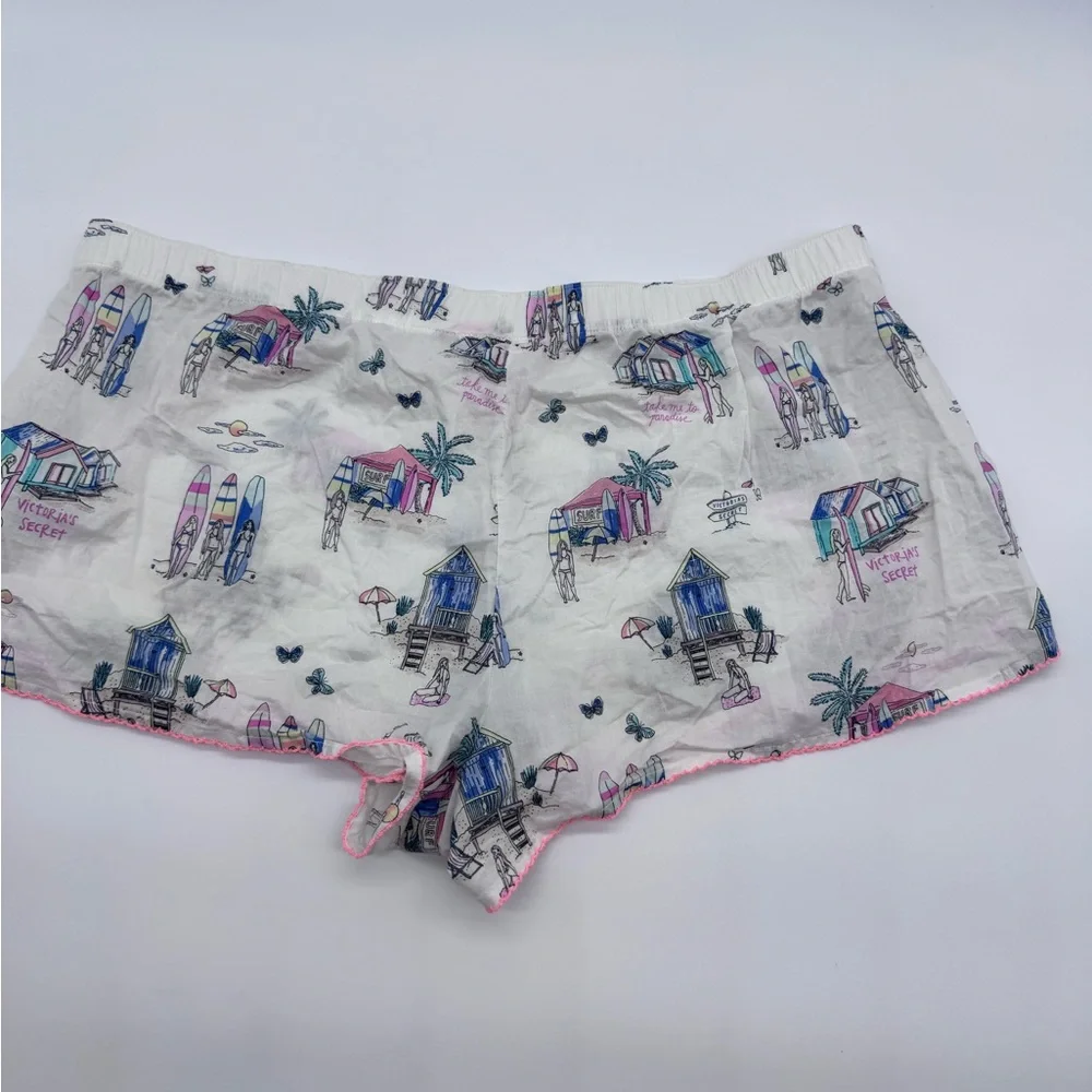 Victoria's Secret White Printed‎ Beach/Surf Scene Lounge Shorts, L - Picture 2 of 12